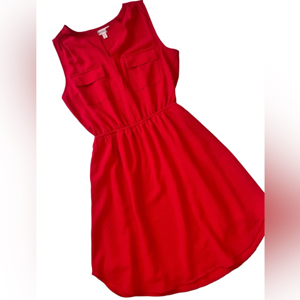 Sleeveless Shirt Waist Dress Elastic Waist Red S